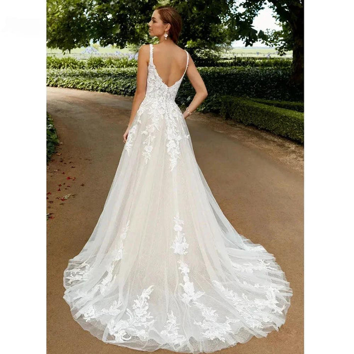 RODDRSYA Boho Elegant Wedding Dresses For Women Square Collar Appliques Lace Backless With Button Vestidos De Novia Custom Made by payinti