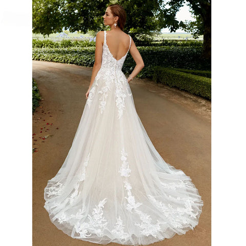 RODDRSYA Boho Elegant Wedding Dresses For Women Square Collar Appliques Lace Backless With Button Vestidos De Novia Custom Made