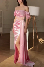 Elegant Pink Off The Shoulder Mermaid Prom Dress Slit Evening Dress Y7625 by simplepromdress
