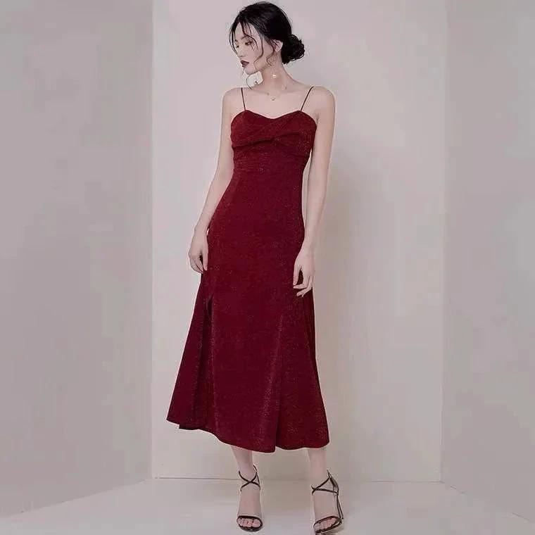 Wine red party dress spaghetti straps evening dress high slit prom dress backless formal dress custom made Y1140 by simplepromdress