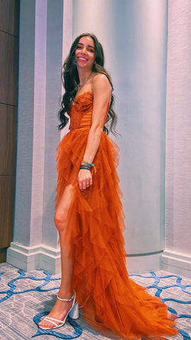 Tiered Tulle Ruffles A-line Sweetheart Long Prom Dresses Evening Dress Y1117