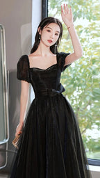 Black Tulle Long Prom Dress A line Evening Dress Y1138 by simplepromdress