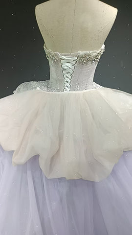 Starry veil feather crystal embellished flower bud dress