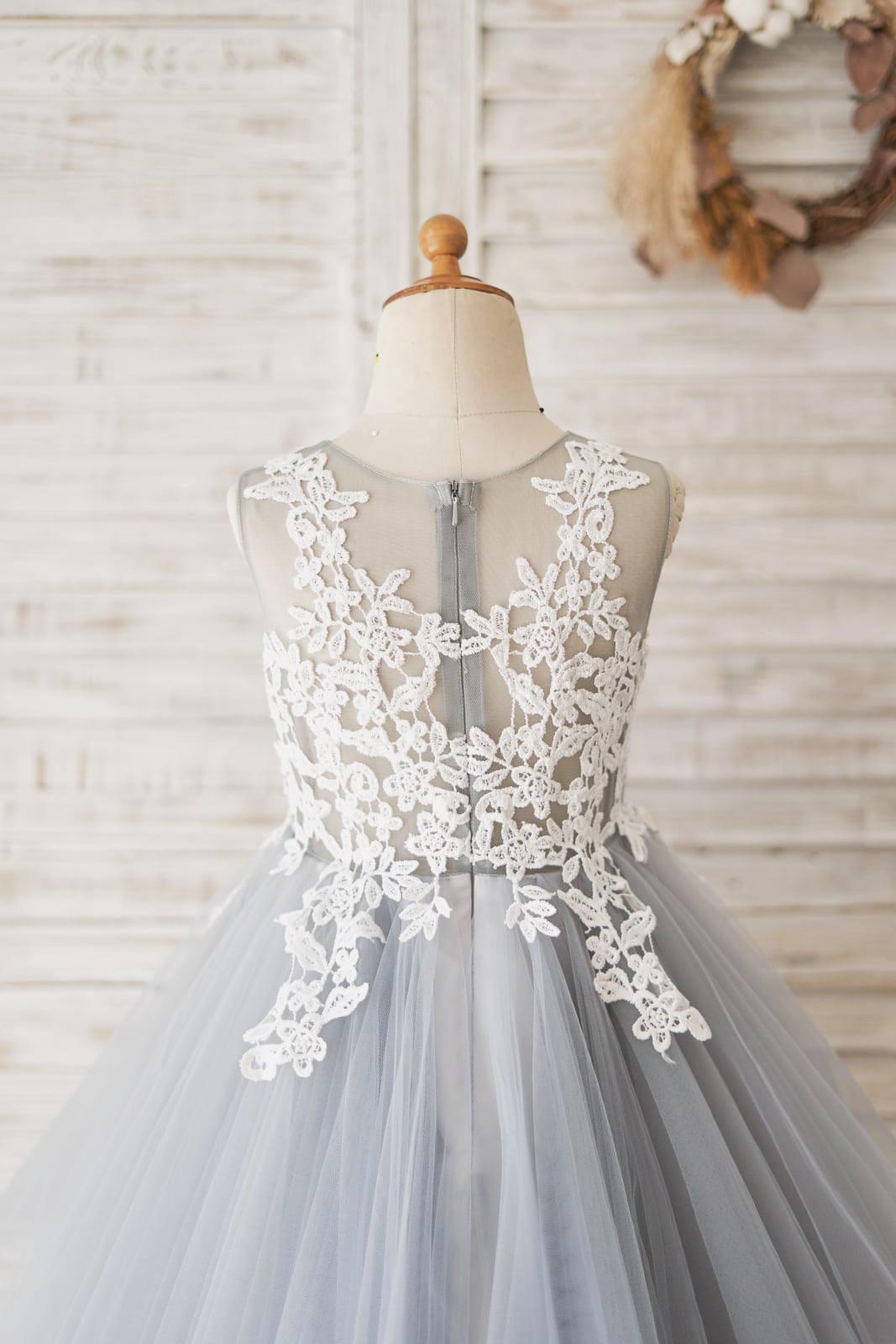 Lace Tulle Floor-length Blue Flower Girl Dress - photo 2