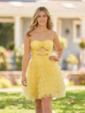 Strapless Tiered Ruffle Tulle Short Homecoming Dress With Flowers by Kissprom