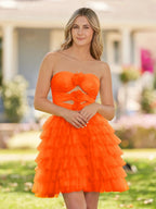 Strapless Tiered Ruffle Tulle Short Homecoming Dress With Flowers by Kissprom