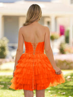 Strapless Tiered Ruffle Tulle Short Homecoming Dress With Flowers by Kissprom