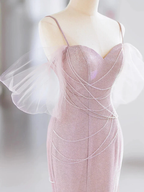 Elegant Pink Mermaid Spaghetti Straps Beading Prom Evening Dress Y7615 by simplepromdress