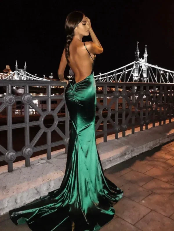 Mermaid Dark Green Long Prom Dress,Backless Evening Dress Y626 by simplepromdress