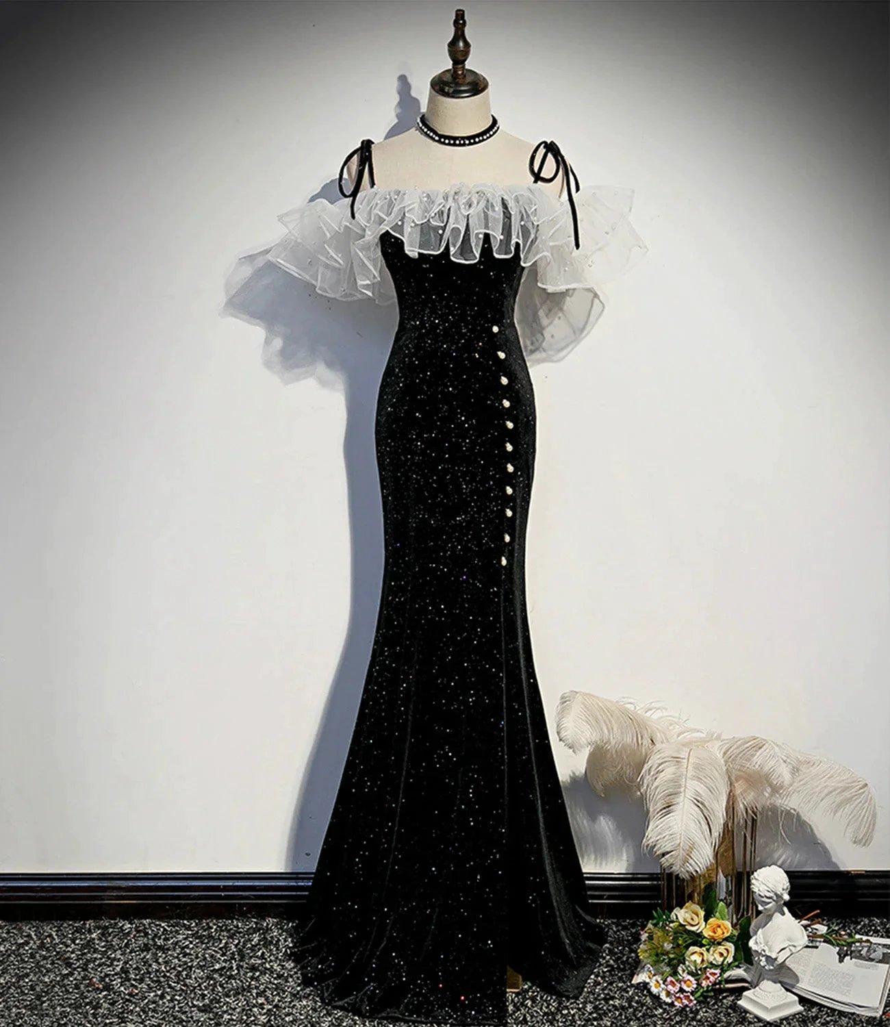 Black velvet long prom dress mermaid evening dress s57 by simplepromdress