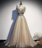 Stylish tulle long prom dress A line evening dress s108 by simplepromdress