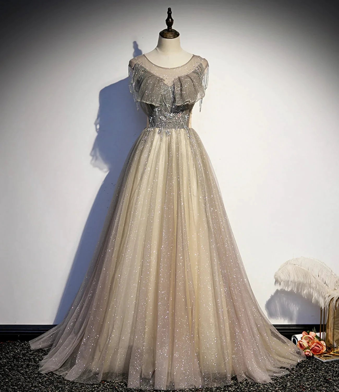 Stylish tulle long prom dress A line evening dress s108 by simplepromdress