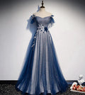 Shiny tulle sequins long prom dress blue evening dress s102 by simplepromdress