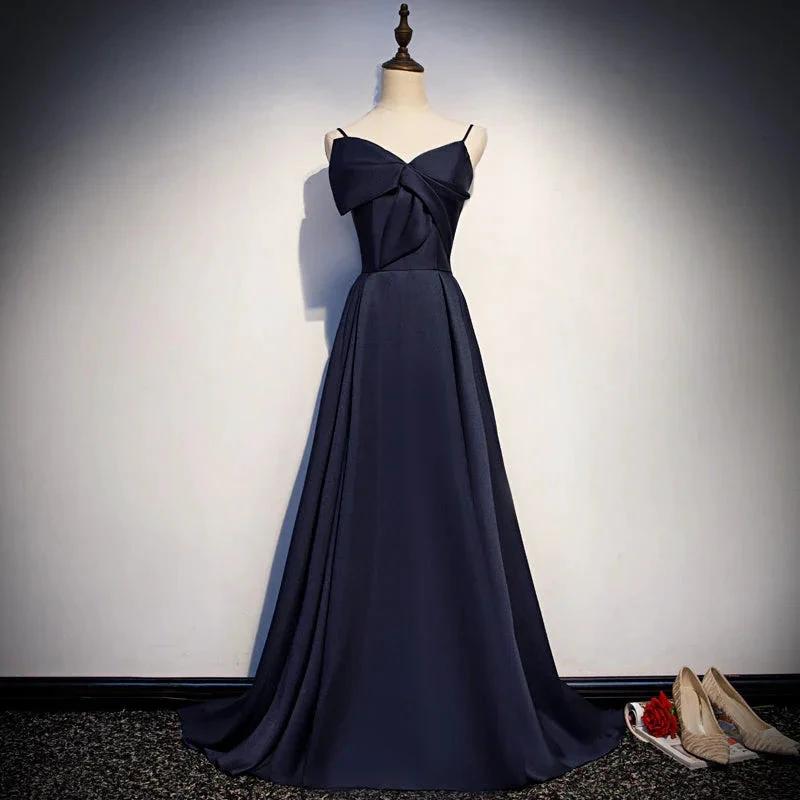Dark blue satin long prom dress, simple evening dress s93 by simplepromdress