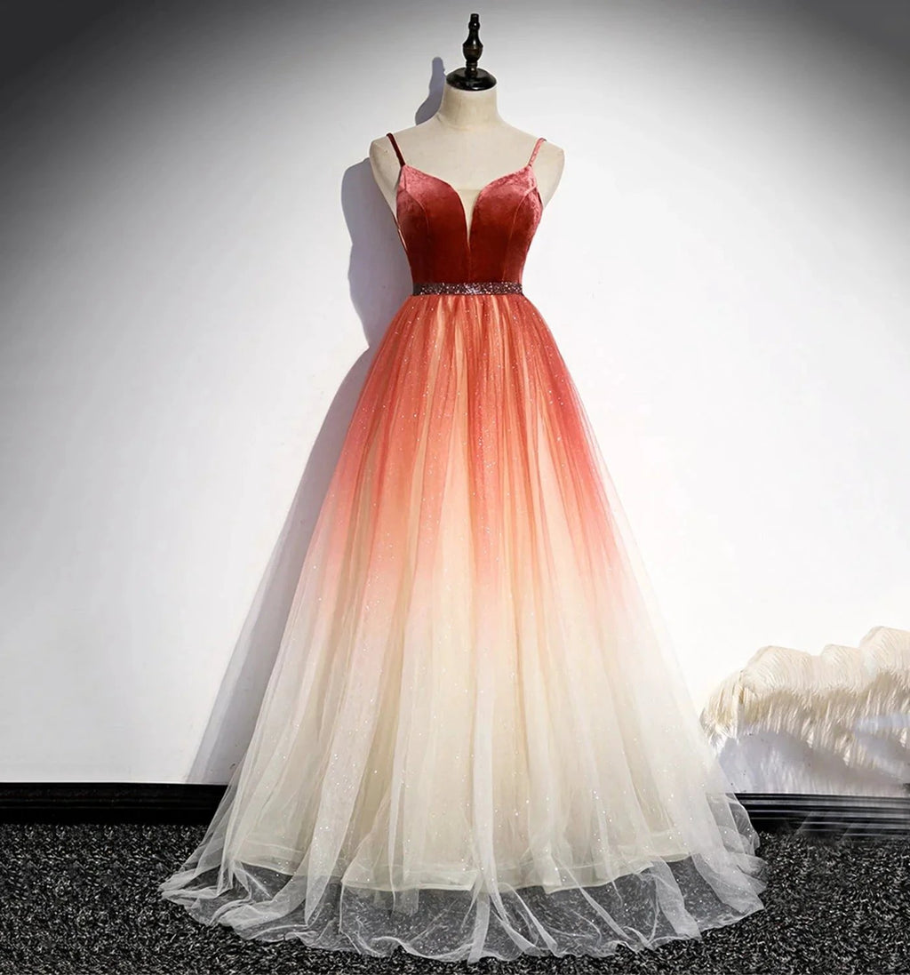 A line v neck tulle evening dress s74 by simplepromdress