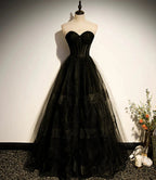 Black tulle long A line prom dress black evening dress s68 by simplepromdress