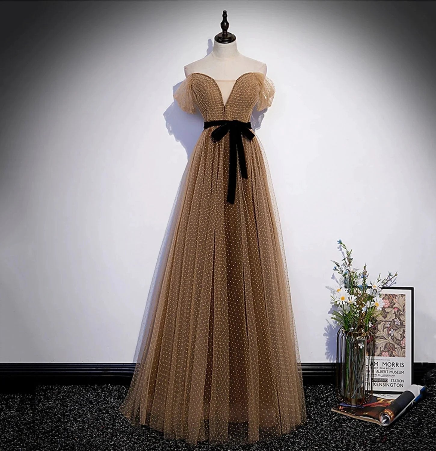 Cute tulle long prom dress A line evening dress s62 by simplepromdress