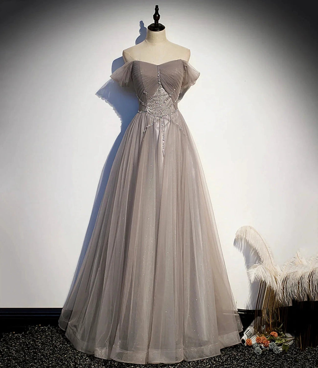 Elegant tulle lace long prom dress A line evening gown s67 by simplepromdress