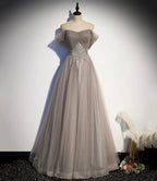 Elegant tulle lace long prom dress A line evening gown s67 by simplepromdress