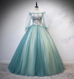 Green tulle lace long ball gown dress formal dress s107 by simplepromdress