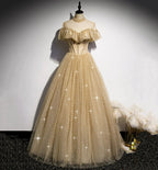 Gold A line sequins long ball gown dress formal dress s78 by simplepromdress