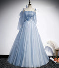 Blue tulle long A line prom dress evening dress s72 by simplepromdress