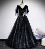 Black velvet lace long prom dress evening dress s103 by simplepromdress