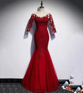 Burgundy lace long prom dress mermaid evening dress s110 by simplepromdress
