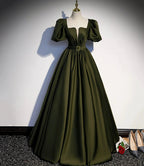 Green satin long prom dress A-line evening dress s87 by simplepromdress