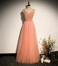 Pink tulle long prom dress A line evening dress s92 by simplepromdress