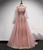 Pink tulle sequins long prom dress pink evening dress s109 by simplepromdress