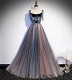 Blue tulle sequins long prom dress evening dress s80 by simplepromdress