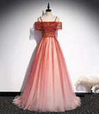 Burgundy tulle long A line prom dress evening dress s75 by simplepromdress