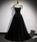 Black tulle beads long prom dress A line evening dress s58 by simplepromdress
