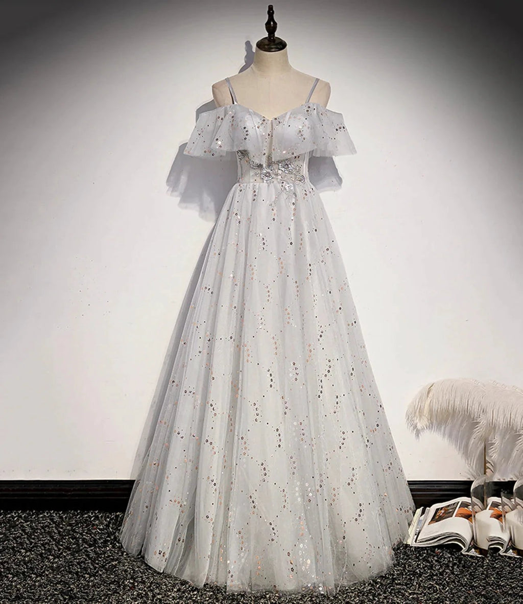 Stylish tulle sequins long A line prom dress evening dress s71 by simplepromdress