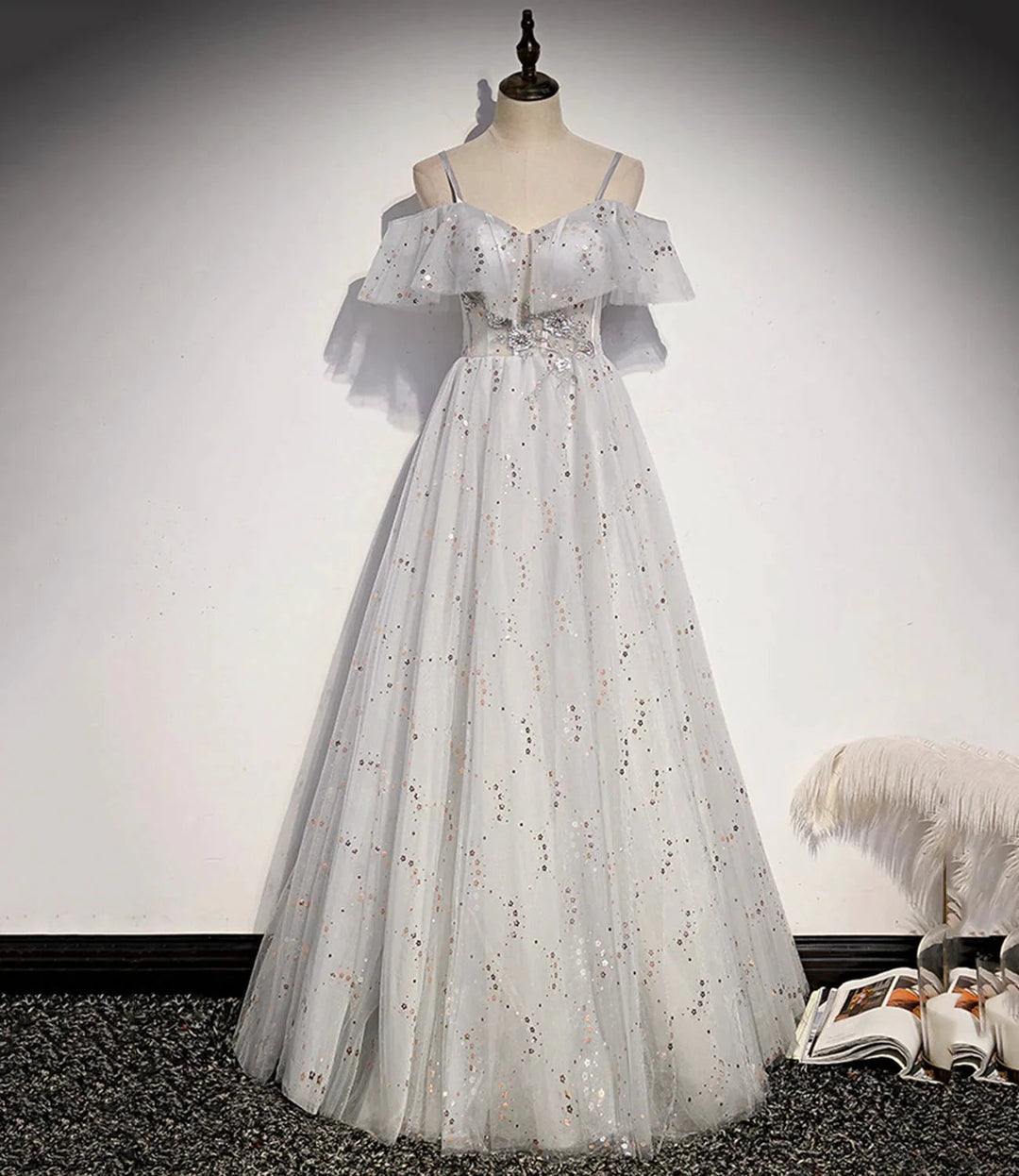 Stylish tulle sequins long A line prom dress evening dress s71 by simplepromdress