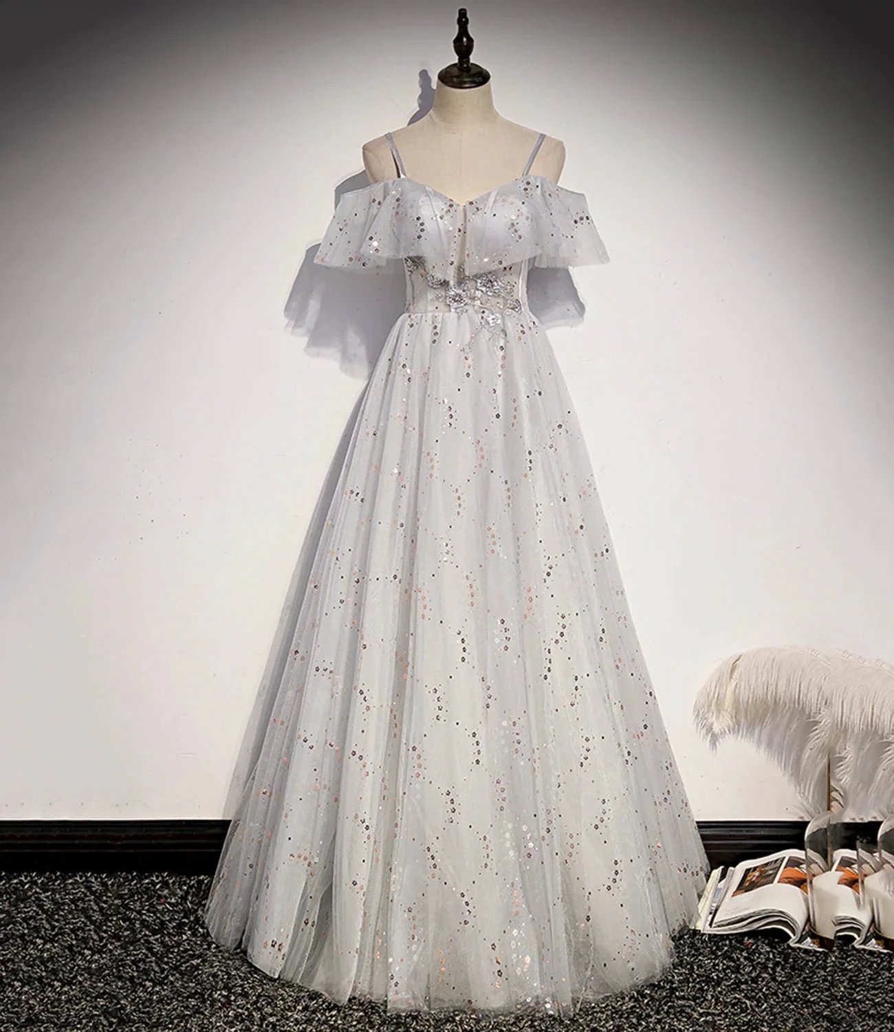 Stylish tulle sequins long A line prom dress evening dress s71 by simplepromdress