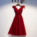 Burgundy v neck tulle short homecoming dress s95 by simplepromdress