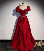 Burgundy A-line satin long prom dress evening dress s85 by simplepromdress