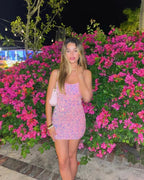 Cute Bodycon Straps Pink Short Sparkly Homecoming Dresses Y1288 by simplepromdress