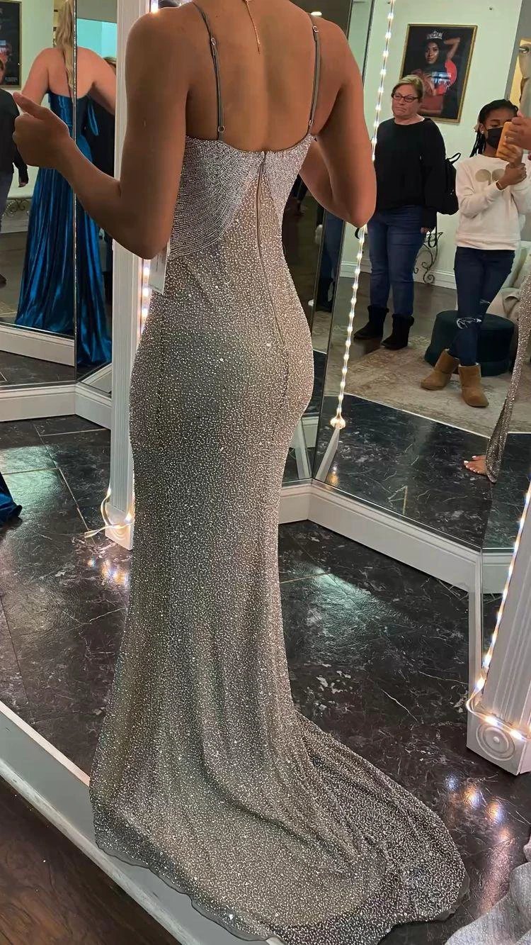 Spaghetti Straps Backless Evening Dress,Sexy Mermaid Evening Gown With Train Y1396 by simplepromdress