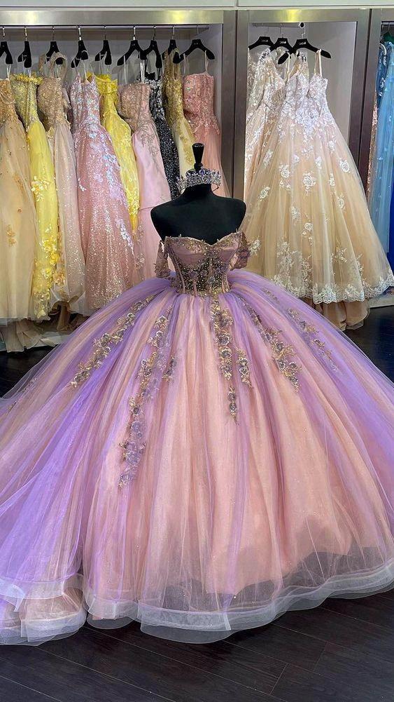 Elegant Off The Shoulder Ball Gown With Appliques ,Princess Dress,Sweet 15 Dress Y1388 by simplepromdress