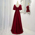 Dark Red Satin A-line Floor Length Evening Dress, Wedding Guest Dresses Y1439 by simplepromdress