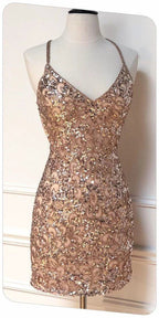 Tight Sparkle V Neck Sequins Party Dress Sexy Homecoming Dress Y1419 by simplepromdress