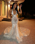 Sparkly Mermaid V-Neck Evening Dress With Train Stunning Mermaid Evening Gown Y1373 by simplepromdress