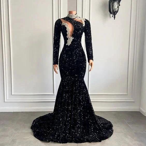 black prom dresses,long sleeve prom dresses new arrival evening dresses, mermaid evening dresses, sequins prom dress Y1423 by simplepromdress