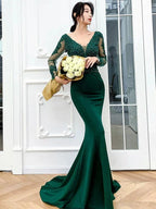 Dark Green Mermaid Beaded and Lace Mermaid Long Evening Dress Y1433 by simplepromdress