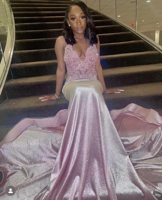 Elegant Mermaid Pink Long Evening Dress,Sexy Pink Evening Gown Y1367 by simplepromdress
