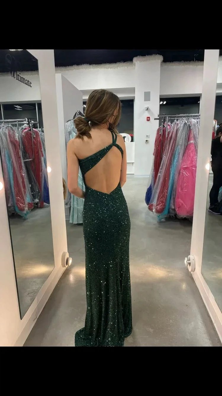 Green Mermaid One Shoulder Long Evening Dress ,Backless Evening Gown Y1395 by simplepromdress