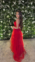 Sweetheart Backless Red Evening Dresses Tulle Ruffled Y1237 by simplepromdress